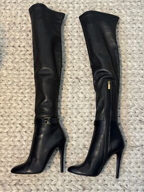 Jimmy Choo Black Leather Over-the-Knee Tamba Stiletto Boots - Size 38
